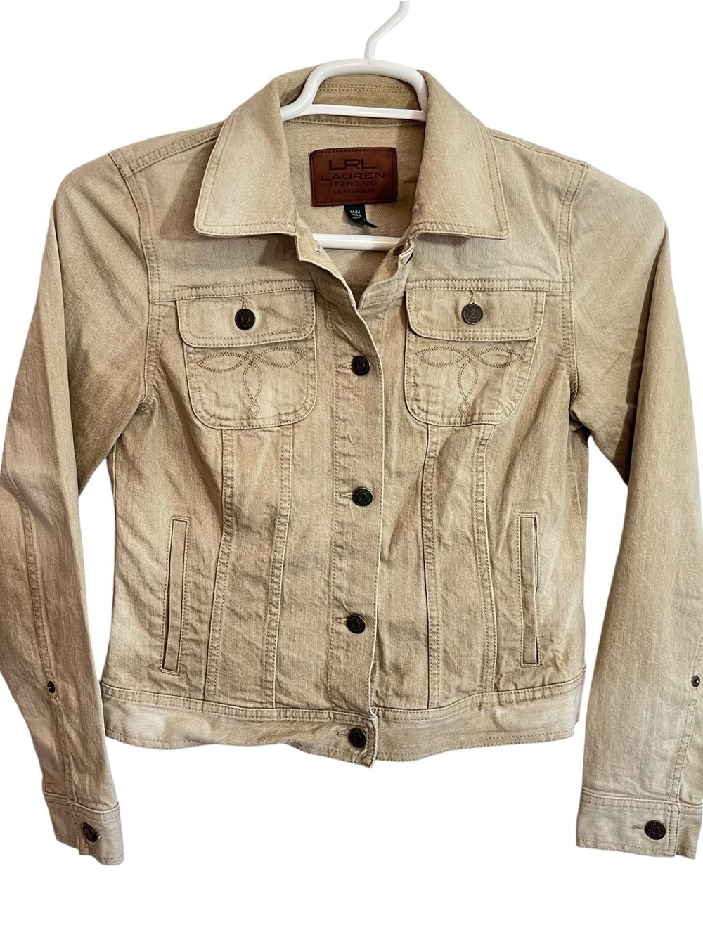 Lauren Ralph Lauren Jean Jacket Womens Size Medium Tan Armpit Measurement 17”